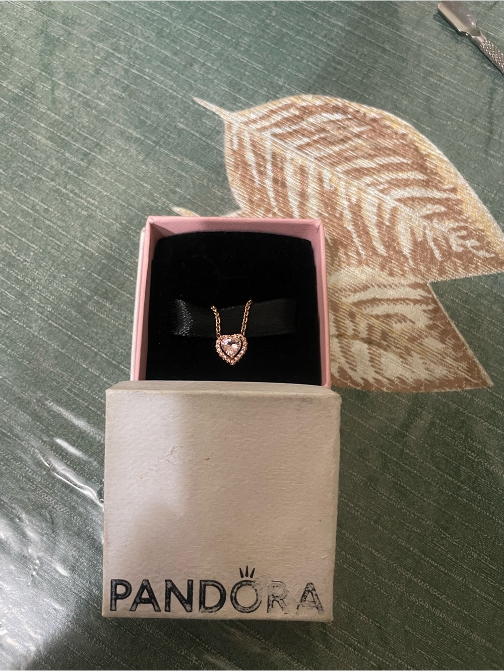 Pandora Rose Gold Heart Necklace with Pink Center. Not worn, box just worn out.